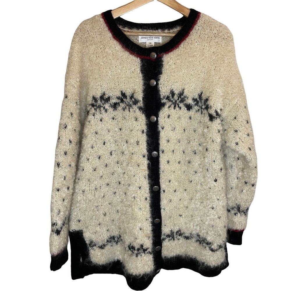 Vintage Jones New York Hand Knit Chunky Wool Mohair Fair Isle Sweater M